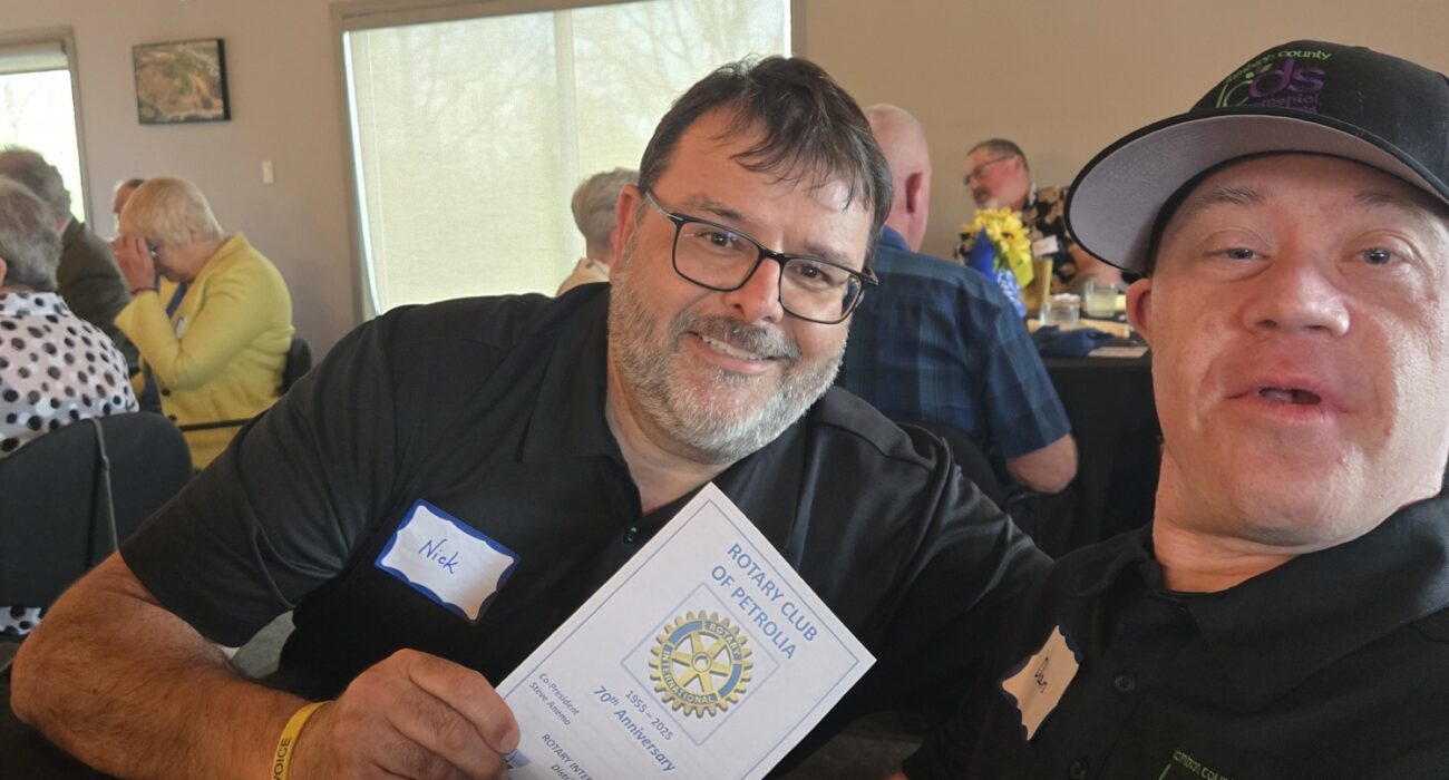 LCDS Executive Director, Nick Salaris, pictured with Dan at the 70th Anniversary Petrolia Rotary Banquet on May 13, 2025.